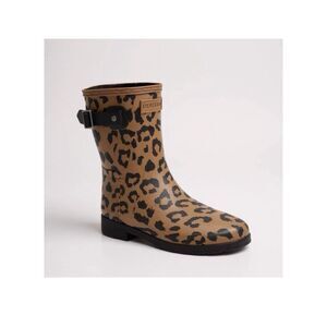 HUNTER Original Leopard Print Refined Short Rain Cheetah Boot Size 10
